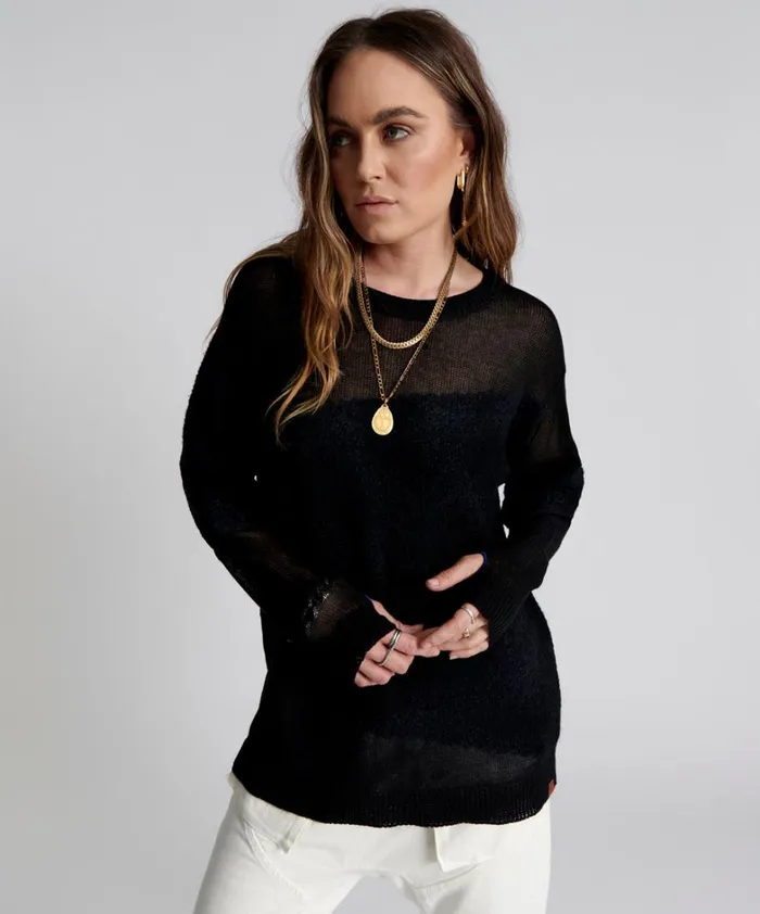 One Teaspoon Knitwear SHATTERED CREW KNIT SWEATER BLACK 8211 Women
