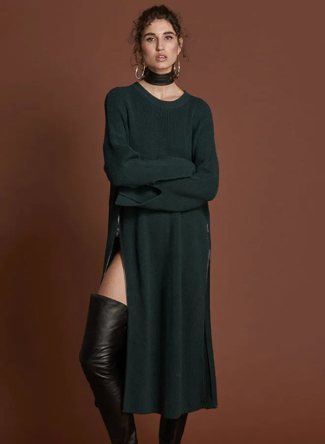 One Teaspoon Midi and Maxi Dresses BOTTLE GREEN STUDIO ZIP KNIT DRESS 8211 Women