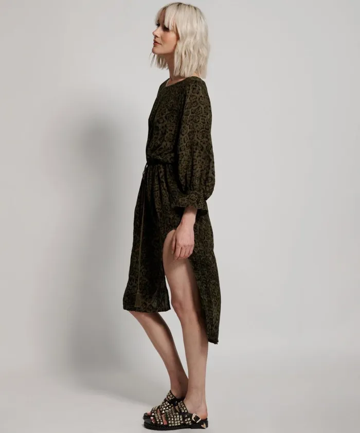 One Teaspoon Midi and Maxi Dresses KHAKI LEOPARD TIE DYE SOCIETY CLUB DRESS 8211 Women