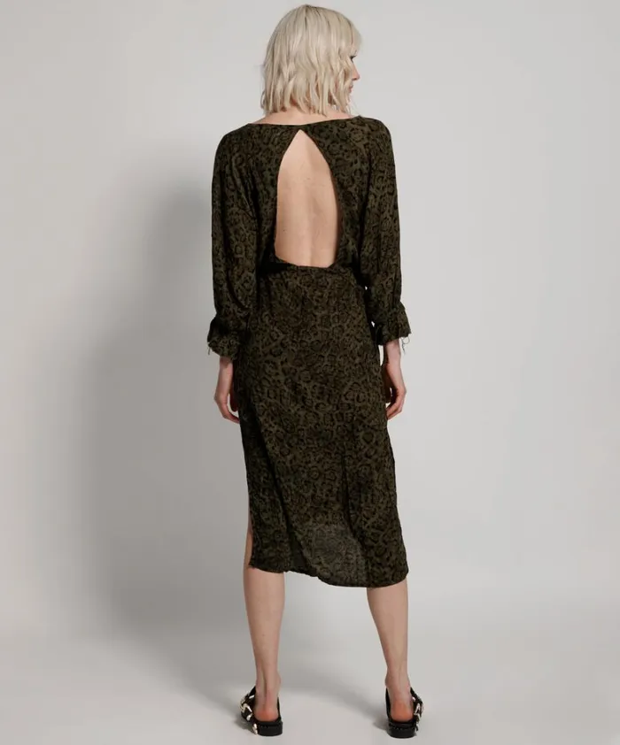 One Teaspoon Midi and Maxi Dresses KHAKI LEOPARD TIE DYE SOCIETY CLUB DRESS 8211 Women