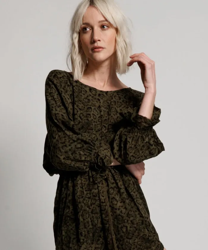 One Teaspoon Midi and Maxi Dresses KHAKI LEOPARD TIE DYE SOCIETY CLUB DRESS 8211 Women