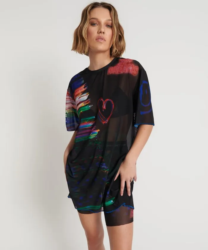 One Teaspoon Mini Dresses 99 CENT DREAMS MESH TEE DRESS 8211 Women