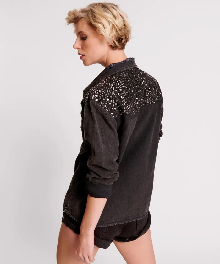 One Teaspoon Shirts BLACK HAND EMBELLISHED DENIM WESTERN SHIRT 8211 Women