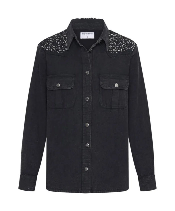 One Teaspoon Shirts BLACK HAND EMBELLISHED DENIM WESTERN SHIRT 8211 Women