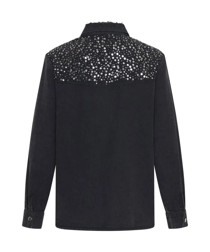 One Teaspoon Shirts BLACK HAND EMBELLISHED DENIM WESTERN SHIRT 8211 Women