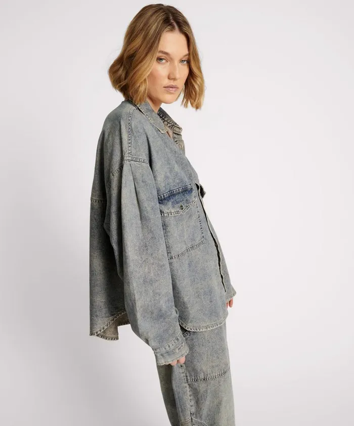 One Teaspoon Shirts DIRTY BLUE OVERSIZED DENIM WESTERN SHIRT 8211 Women One Teaspoon Shirts DIRTY BLUE OVERSIZED DENIM WESTERN SHIRT 8211 Women