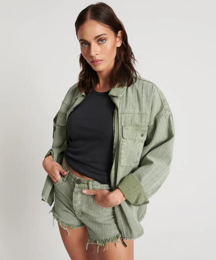One Teaspoon Shirts KHAKI LOGO JACQUARD DARIA SHACKET 8211 Women One Teaspoon Shirts KHAKI LOGO JACQUARD DARIA SHACKET 8211 Women