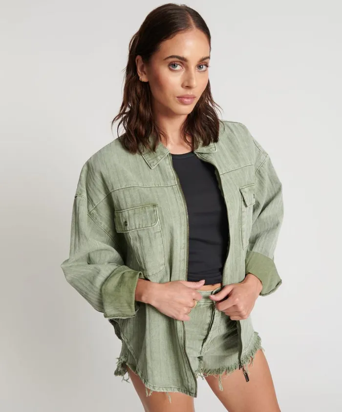 One Teaspoon Shirts KHAKI LOGO JACQUARD DARIA SHACKET 8211 Women One Teaspoon Shirts KHAKI LOGO JACQUARD DARIA SHACKET 8211 Women