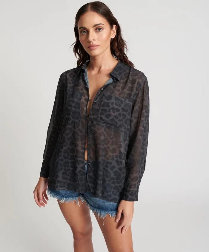 One Teaspoon Shirts LEOPARD CHIFFON LONGLINE SHIRT 8211 Women One Teaspoon Shirts LEOPARD CHIFFON LONGLINE SHIRT 8211 Women