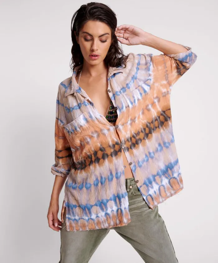 One Teaspoon Shirts MIRAGE HAND TIE DYED MUSLIN LONG LINE SHIRT 8211 Women