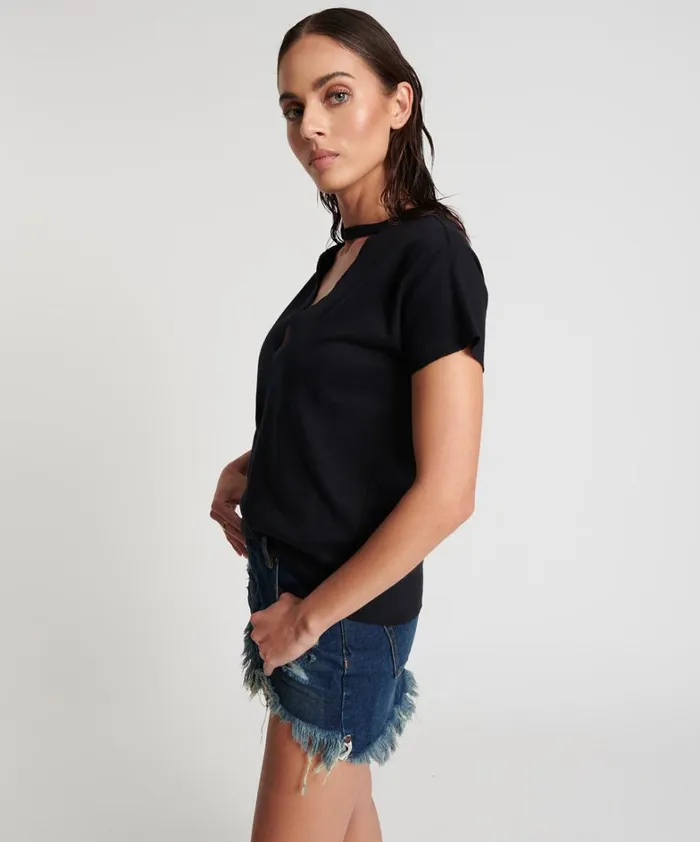 One Teaspoon Tees and Tanks BLACK DEEP V CUT OUT TEE 8211 Women