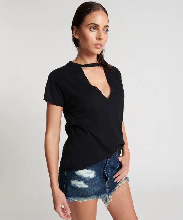 One Teaspoon Tees and Tanks BLACK DEEP V CUT OUT TEE 8211 Women