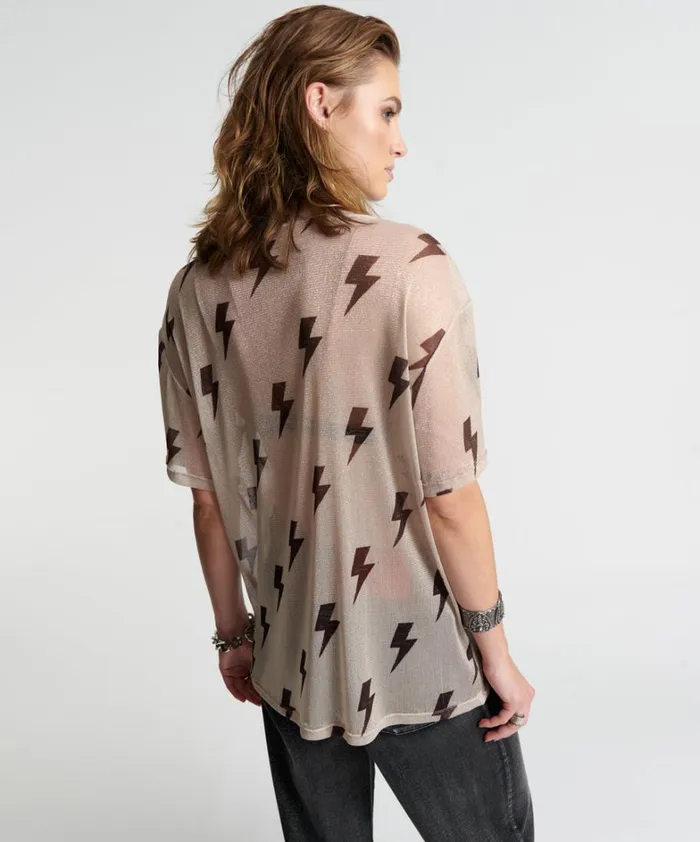 One Teaspoon Tees and Tanks LIGHTNING STRIKES MESH TEE SHIRT 8211 Women