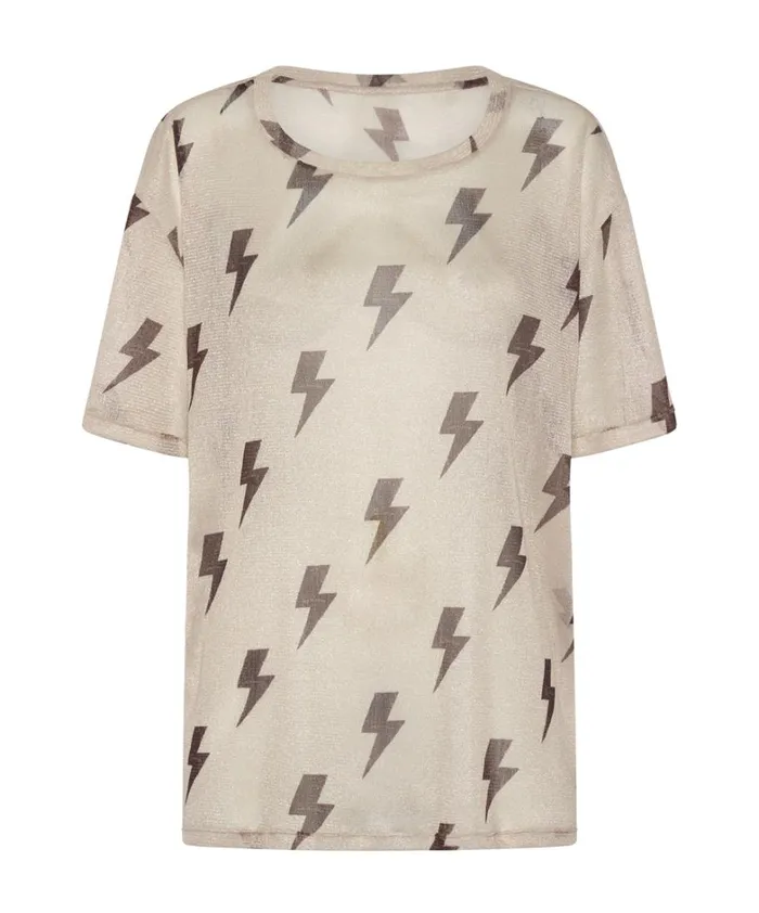 One Teaspoon Tees and Tanks LIGHTNING STRIKES MESH TEE SHIRT 8211 Women