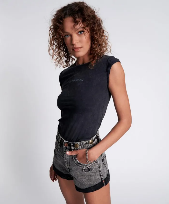 One Teaspoon Tees and Tanks ONE TEASPOON ORGANIC FITTED LOGO TEE BLACK 8211 Women