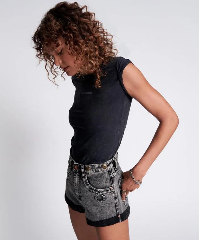 One Teaspoon Tees and Tanks ONE TEASPOON ORGANIC FITTED LOGO TEE BLACK 8211 Women