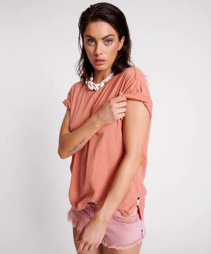 One Teaspoon Tees and Tanks TERRACOTTA LUCKY 8 BOYFRIEND TEE 8211 Women