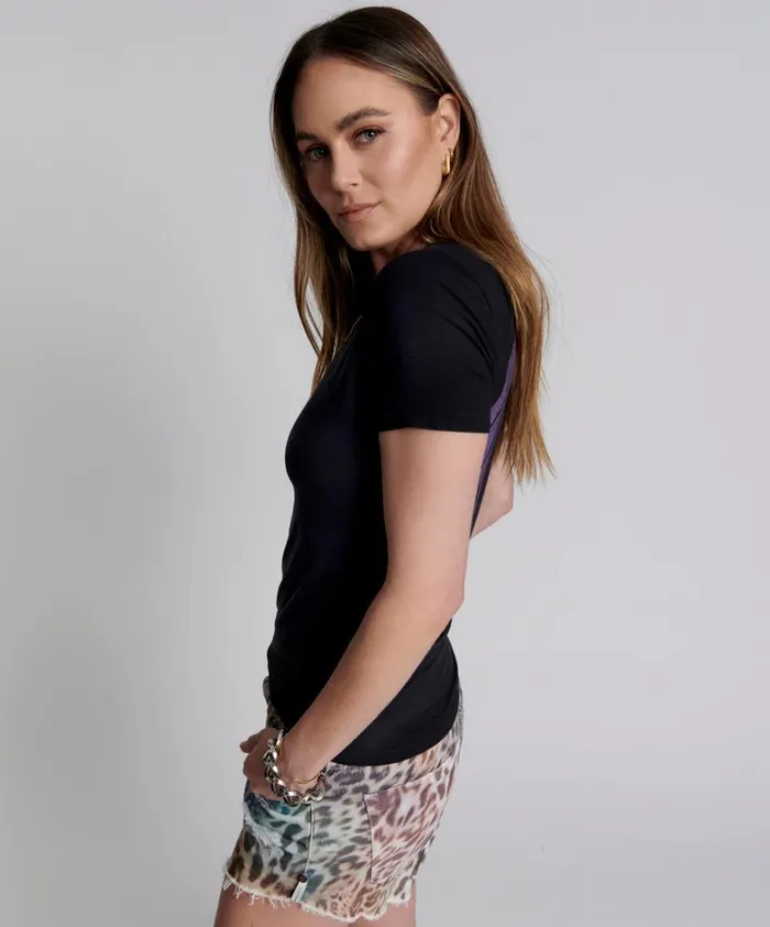 One Teaspoon Tees and Tanks WASHED BLACK SMILEY LOGO FITTED TEE 8211 Women