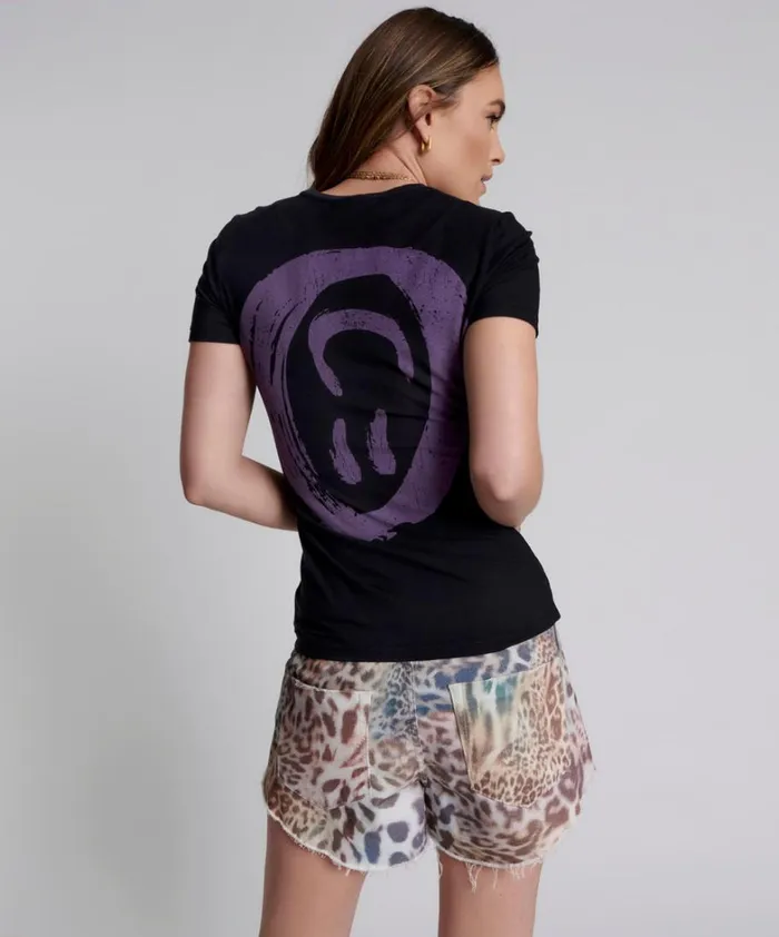 One Teaspoon Tees and Tanks WASHED BLACK SMILEY LOGO FITTED TEE 8211 Women