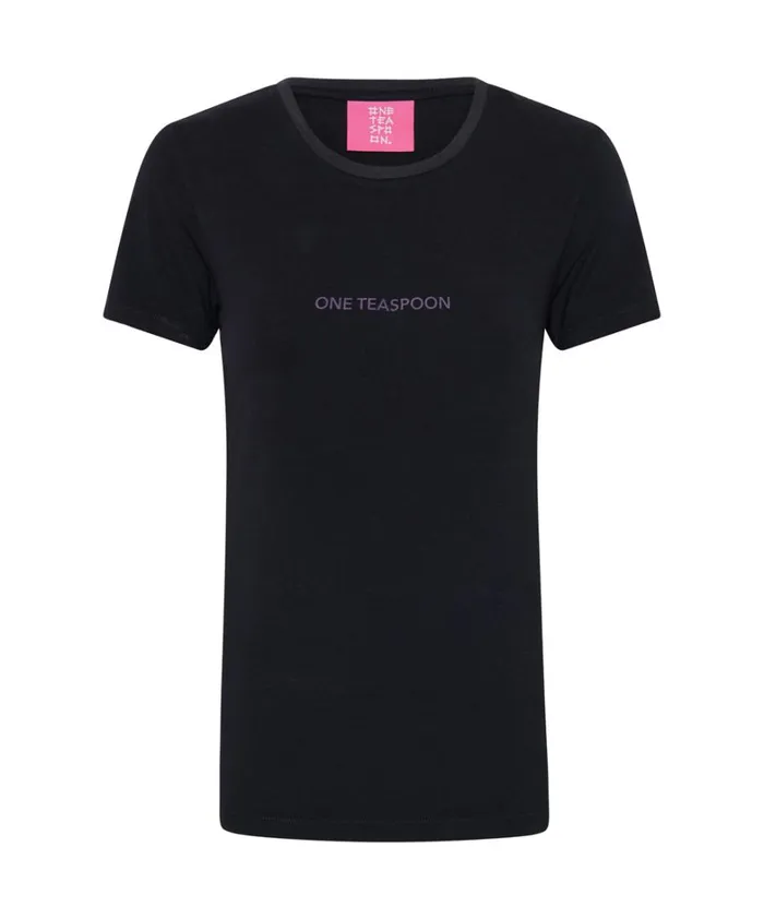 One Teaspoon Tees and Tanks WASHED BLACK SMILEY LOGO FITTED TEE 8211 Women