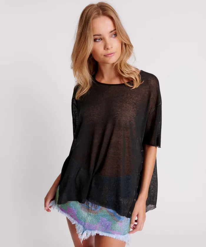 One Teaspoon Tops BLACK SPLIT SEAM TEE 8211 Women One Teaspoon Tops BLACK SPLIT SEAM TEE 8211 Women