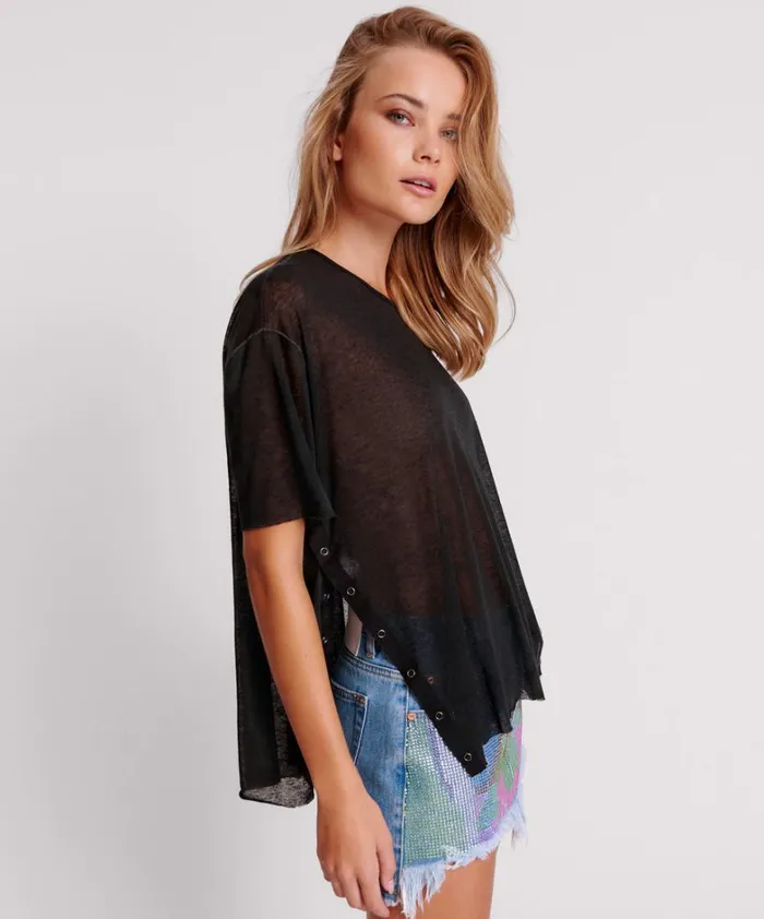 One Teaspoon Tops BLACK SPLIT SEAM TEE 8211 Women One Teaspoon Tops BLACK SPLIT SEAM TEE 8211 Women
