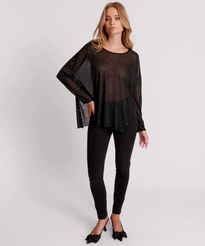 One Teaspoon Tops BLACK SPLIT SIDE LONG SLEEVE TEE 8211 Women