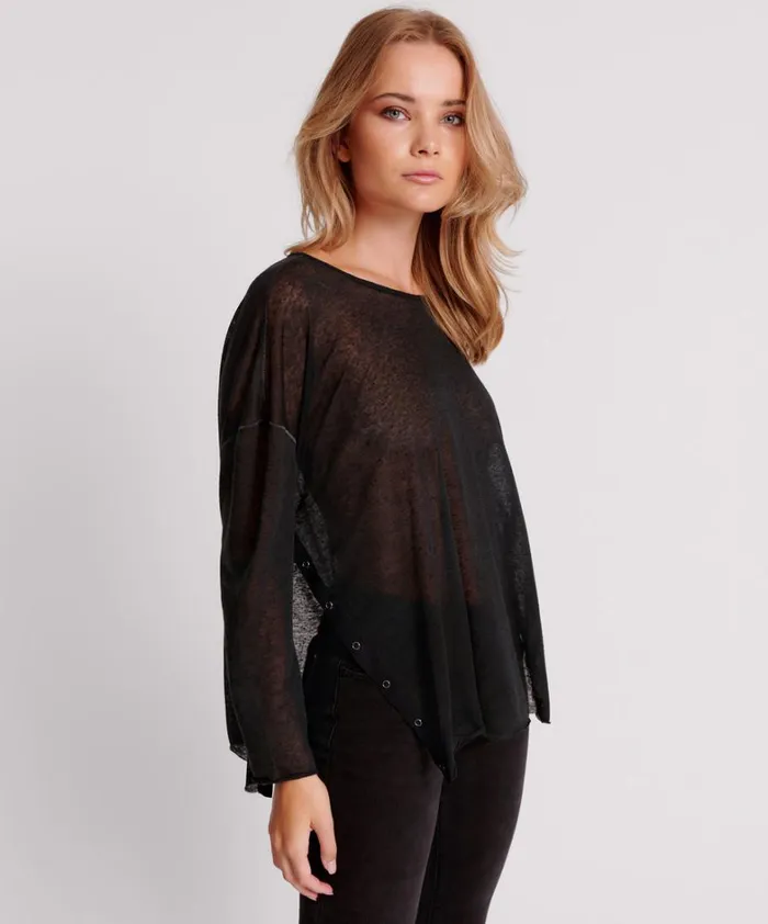 One Teaspoon Tops BLACK SPLIT SIDE LONG SLEEVE TEE 8211 Women One Teaspoon Tops BLACK SPLIT SIDE LONG SLEEVE TEE 8211 Women
