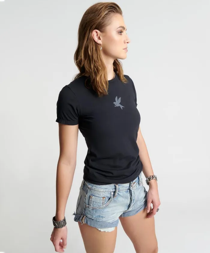One Teaspoon Tops CHARCOAL BOWER BIRD ORGANIC FITTED TEE 8211 Women One Teaspoon Tops CHARCOAL BOWER BIRD ORGANIC FITTED TEE 8211 Women