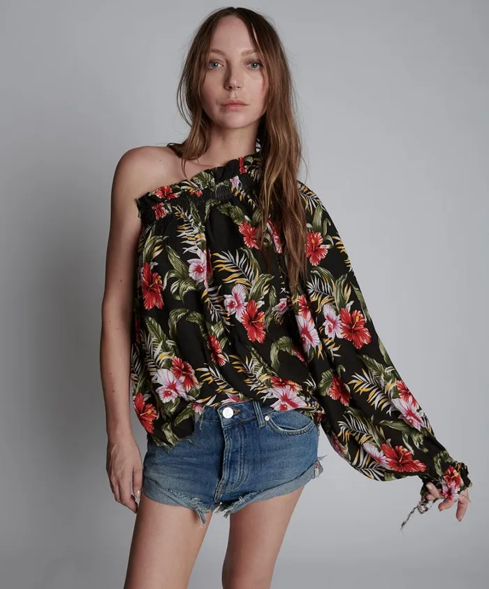 One Teaspoon Tops NIGHT FLOWER HAWAIIAN ONE SHOULDER TOP 8211 Women