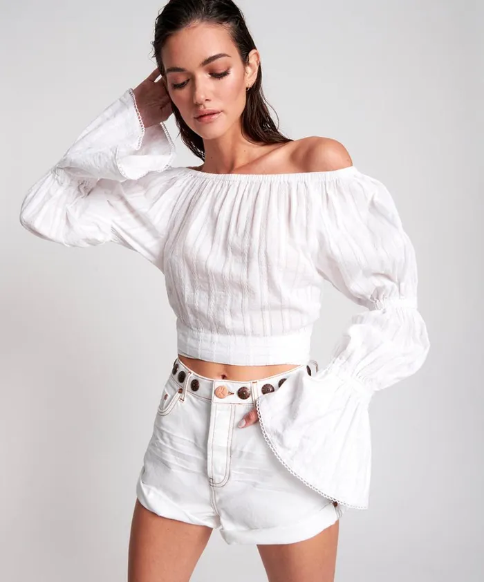 One Teaspoon Tops WHITE SUMMER NIGHTS CROP 8211 Women One Teaspoon Tops WHITE SUMMER NIGHTS CROP 8211 Women