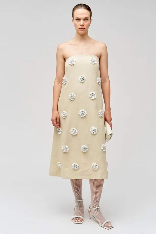 Oroton Dresses Women Flower Sequin Gown Limestone