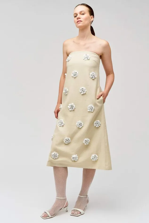 Oroton Dresses Women Flower Sequin Gown Limestone