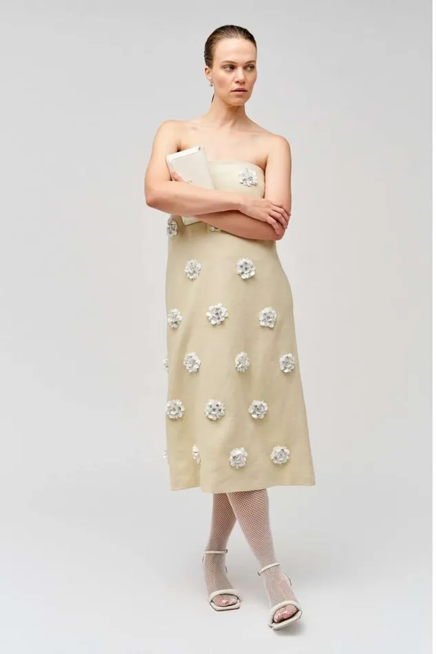 Oroton Dresses Women Flower Sequin Gown Limestone