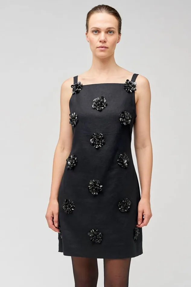 Oroton Dresses Women Flower Sequin Shift Dress Black