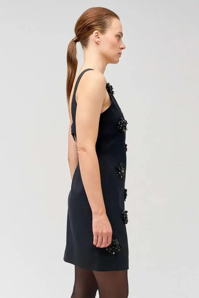 Oroton Dresses Women Flower Sequin Shift Dress Black