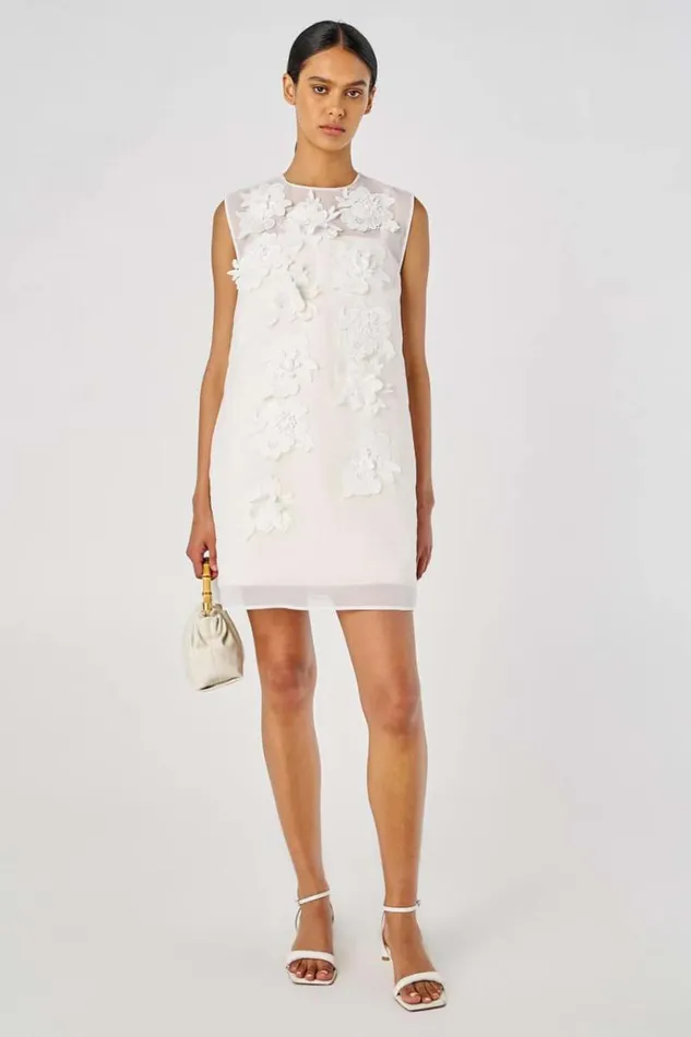 Oroton Dresses Women Lace Flower Sheer Dress Soft Cream