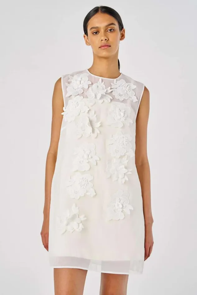 Oroton Dresses Women Lace Flower Sheer Dress Soft Cream