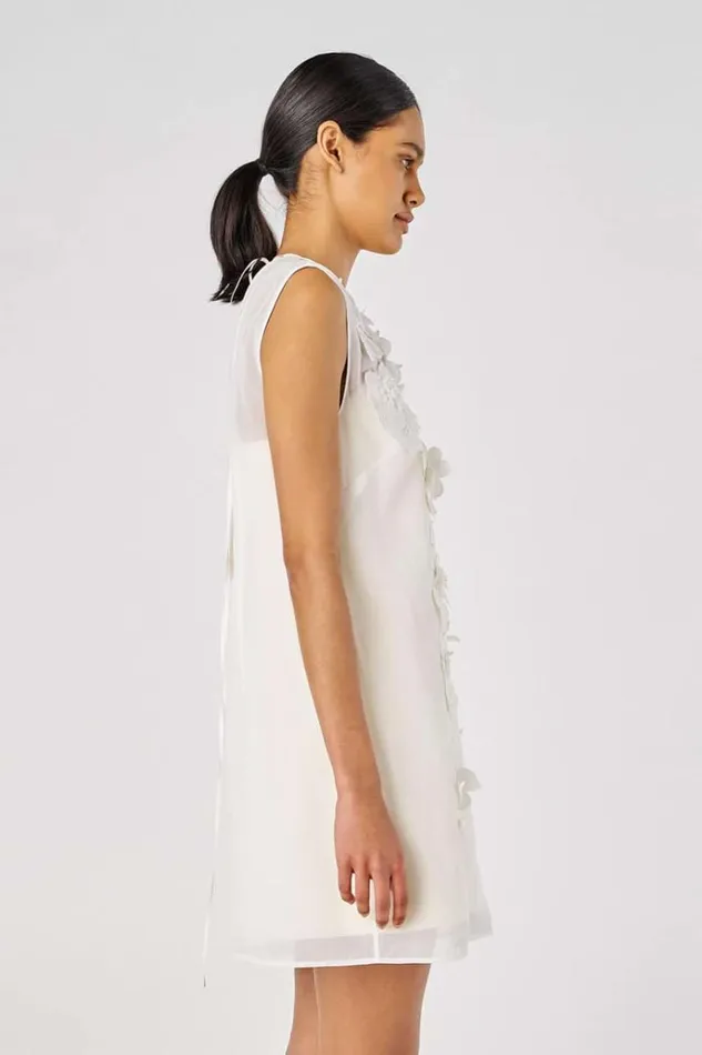 Oroton Dresses Women Lace Flower Sheer Dress Soft Cream