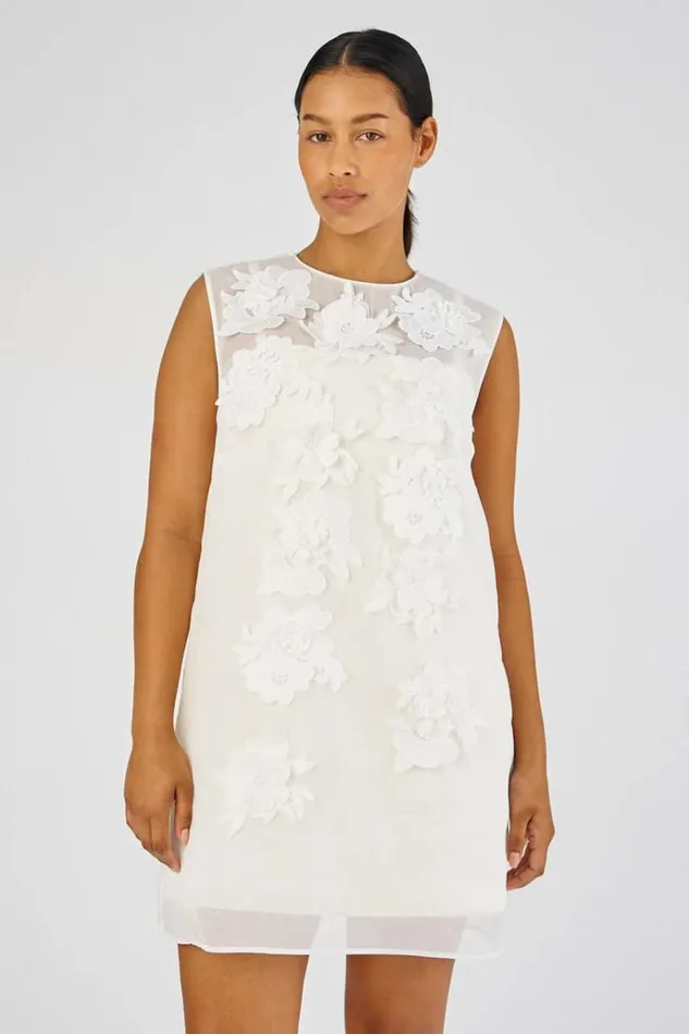 Oroton Dresses Women Lace Flower Sheer Dress Soft Cream