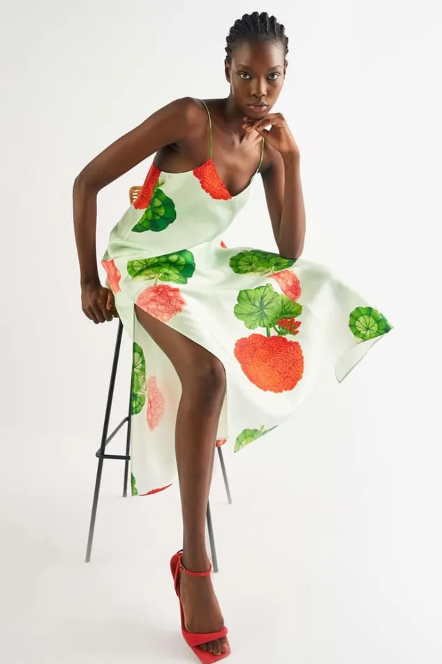 Oroton Dresses Women Posie Garden Print Slip Dress Sea Spray