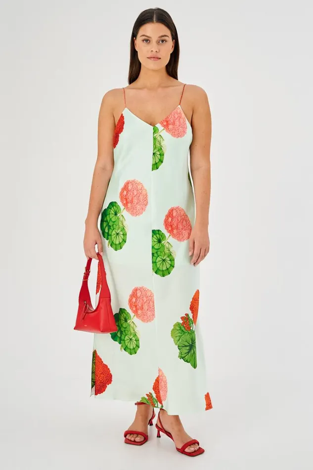 Oroton Dresses Women Posie Garden Print Slip Dress Sea Spray