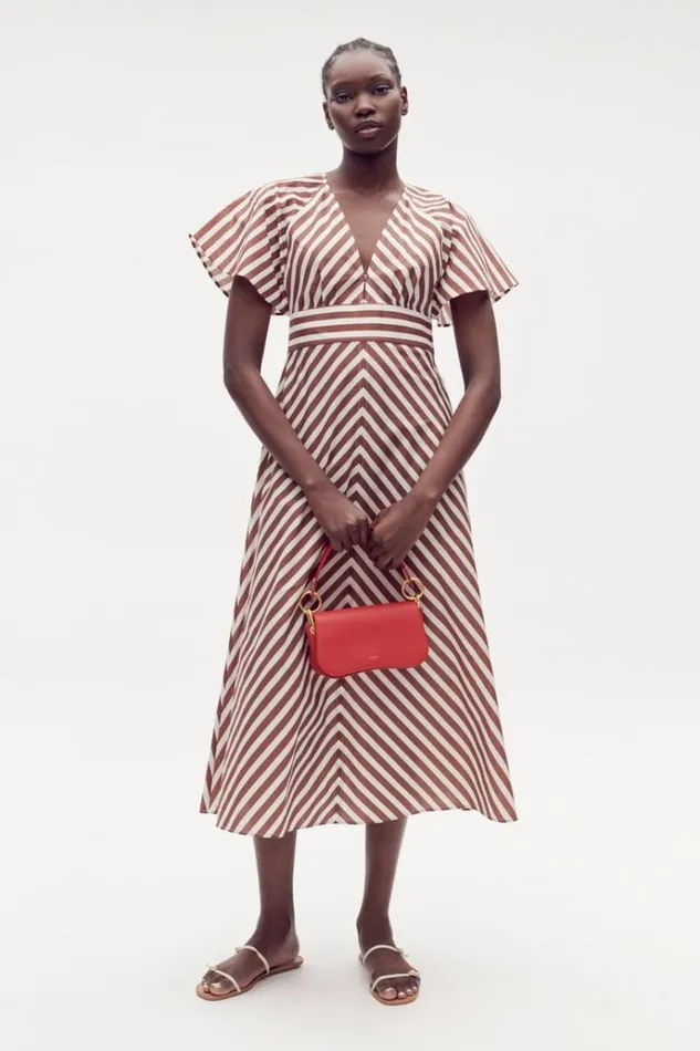 Oroton Dresses Women Sorrento Stripe Tie Dress Deep Spice
