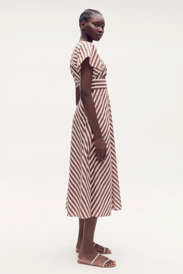 Oroton Dresses Women Sorrento Stripe Tie Dress Deep Spice