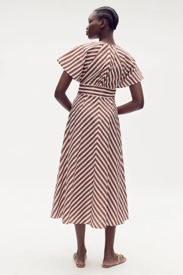 Oroton Dresses Women Sorrento Stripe Tie Dress Deep Spice