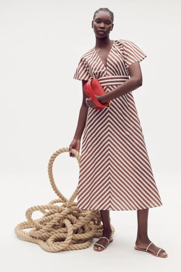 Oroton Dresses Women Sorrento Stripe Tie Dress Deep Spice