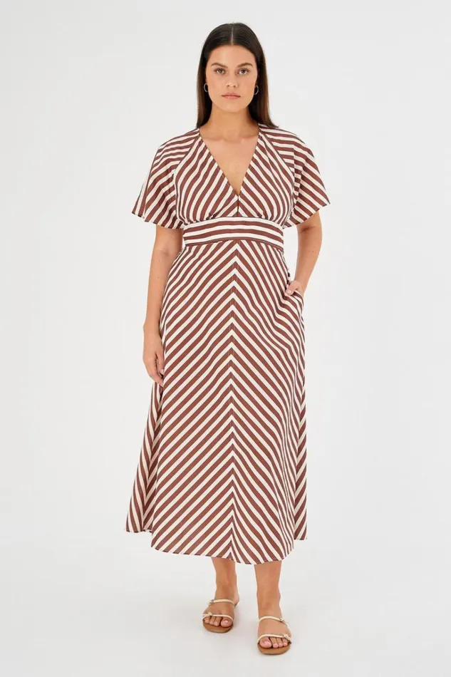 Oroton Dresses Women Sorrento Stripe Tie Dress Deep Spice