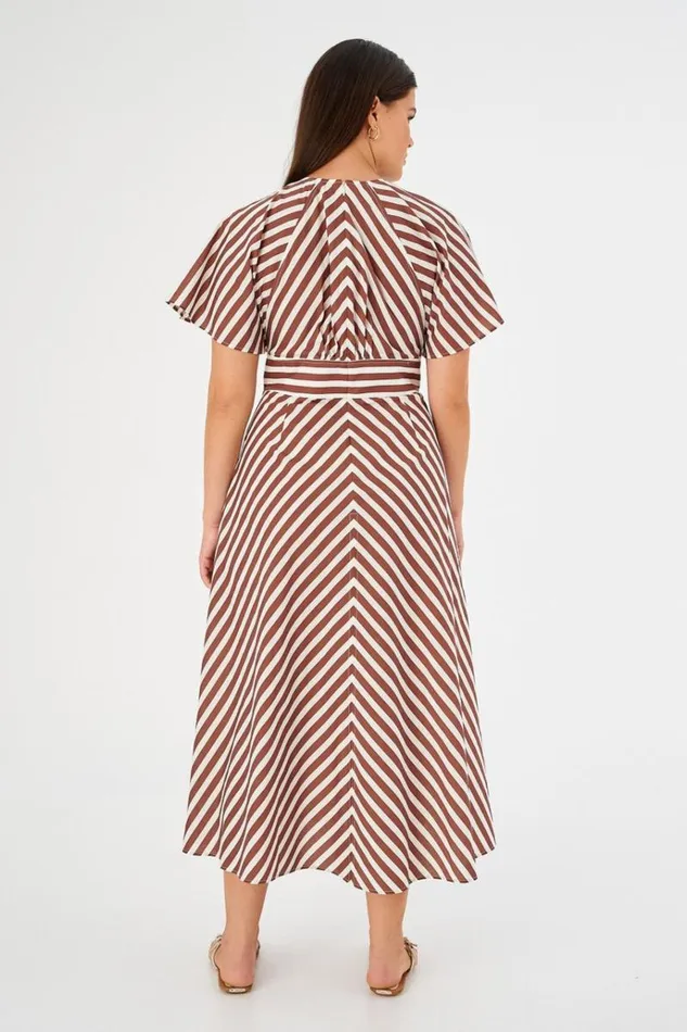 Oroton Dresses Women Sorrento Stripe Tie Dress Deep Spice