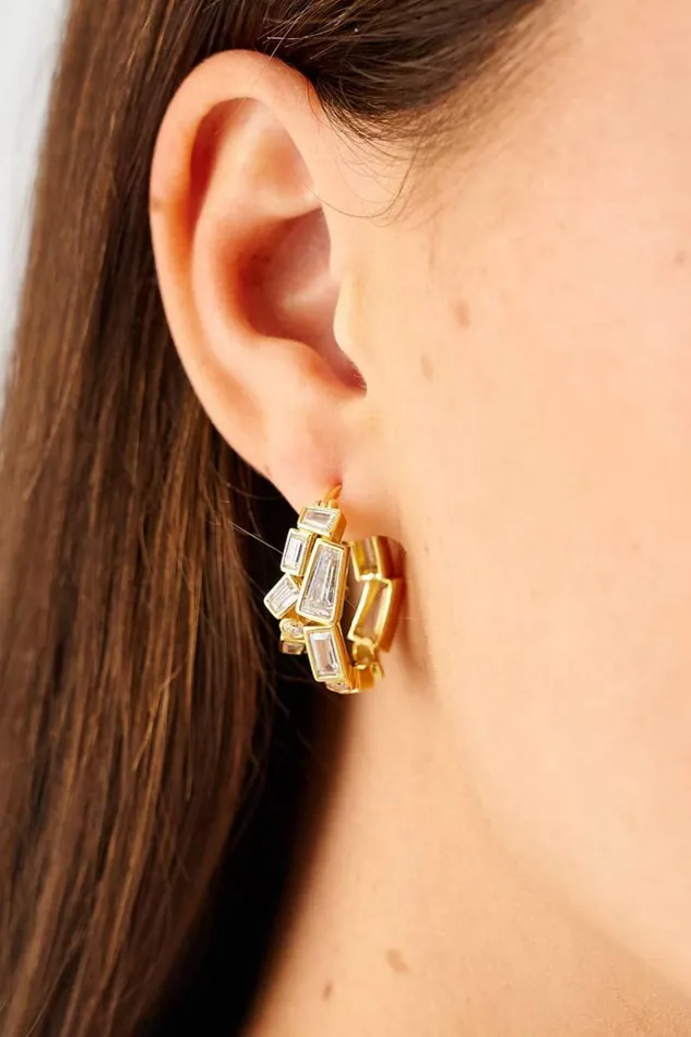 Oroton Earrings Jewellery Calypso Cluster Double Hoops 18k Gold