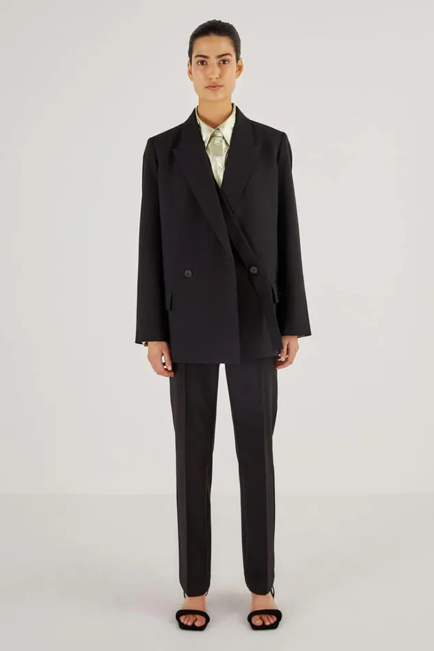 Oroton Jackets and Outerwear Women Double Breasted Blazer Black